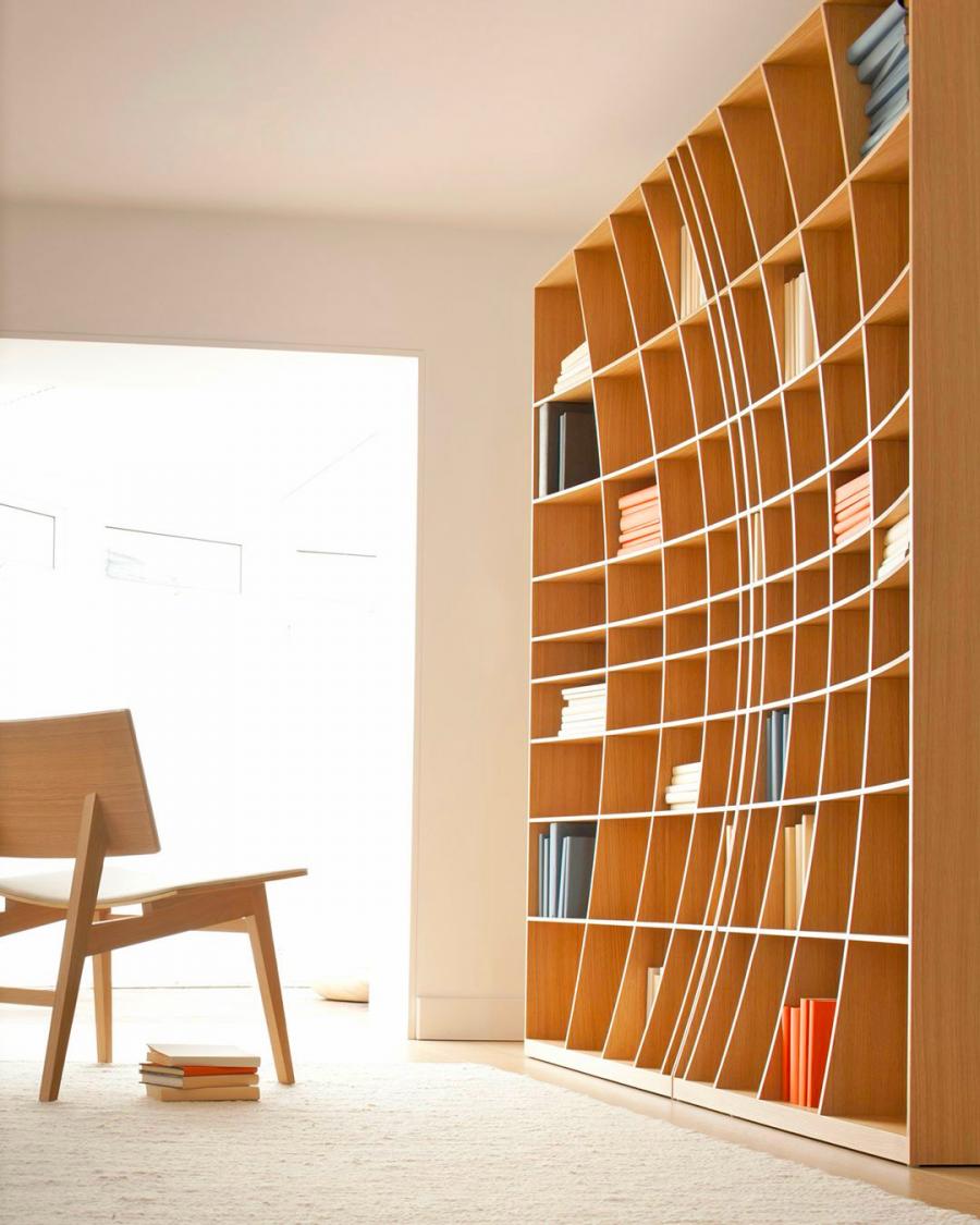 Concave Bookshelf - Inward bending bookcase design