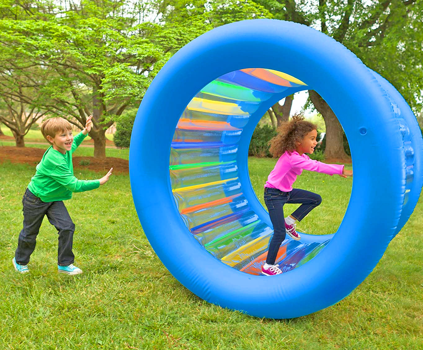 giant inflatable colorful rolling wheel