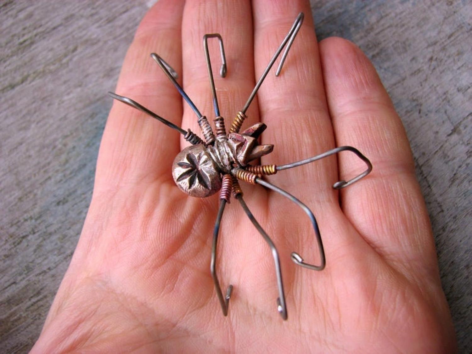 Giant Spider Earrings - Dangling spider earrings with spider leg through ear hole