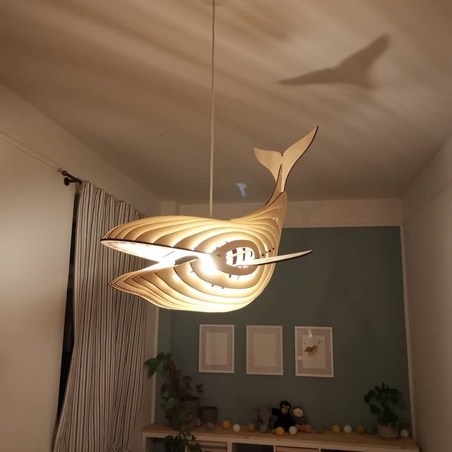 Wooden Giant Whale Pendant Light
