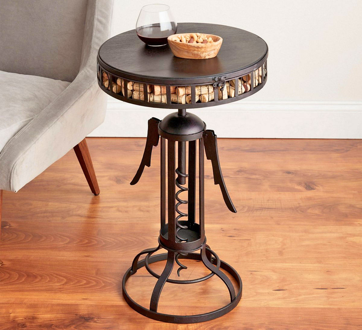 Giant Wine Opener Corkscrew Side Table That Stores Your Used Corks