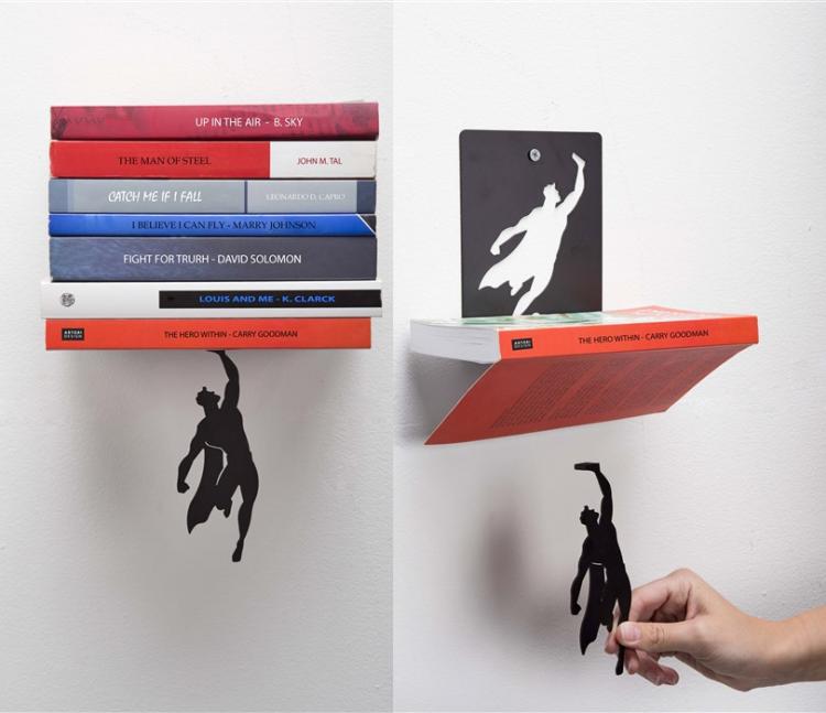SuperShelf: A Book Shelf That Makes It Look Like Superman Is Holding Up Your Books
