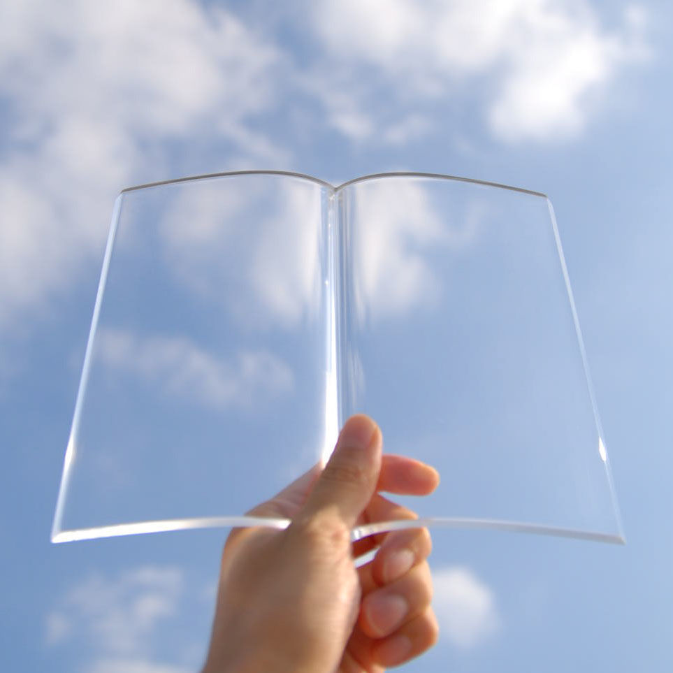 Book on Book Glass Page Holder - Transparent acrylic book shaped glass holds pages of books open