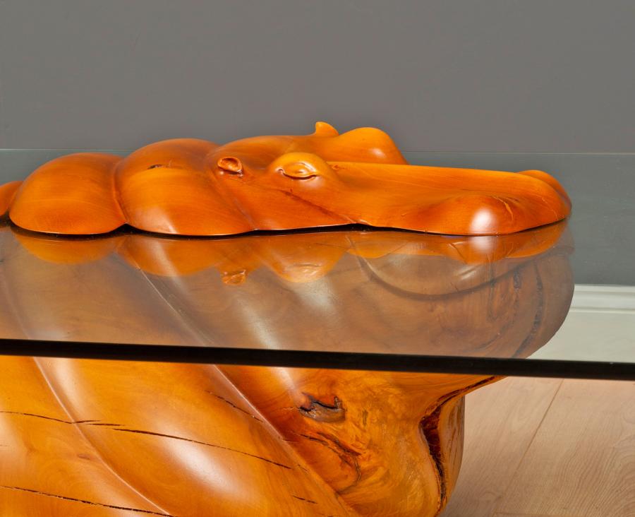 Glass Hippo Table - Designer Hippopotamus Table With Head Peaking Out Of Glass Tabletop