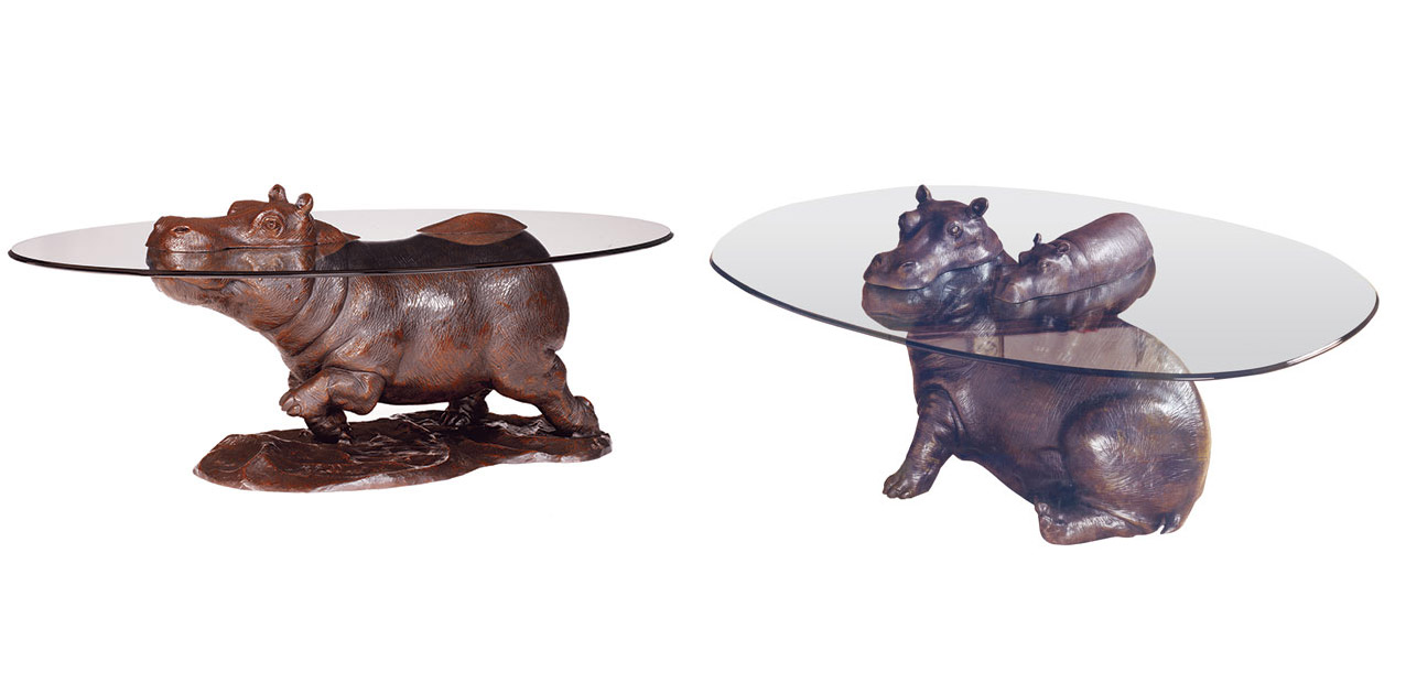 Glass Hippo Table - Designer Hippopotamus Table With Head Peaking Out Of Glass Tabletop