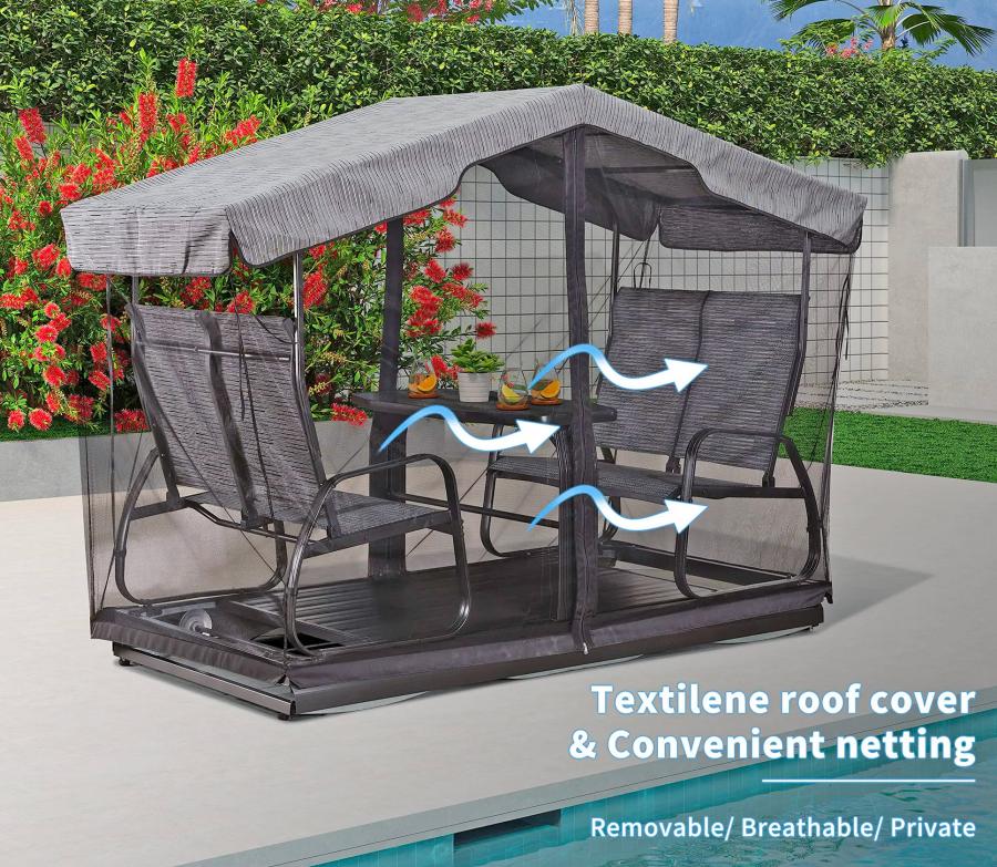 Glider Double Chairs With Table - Double bench and table swinging gazebo set