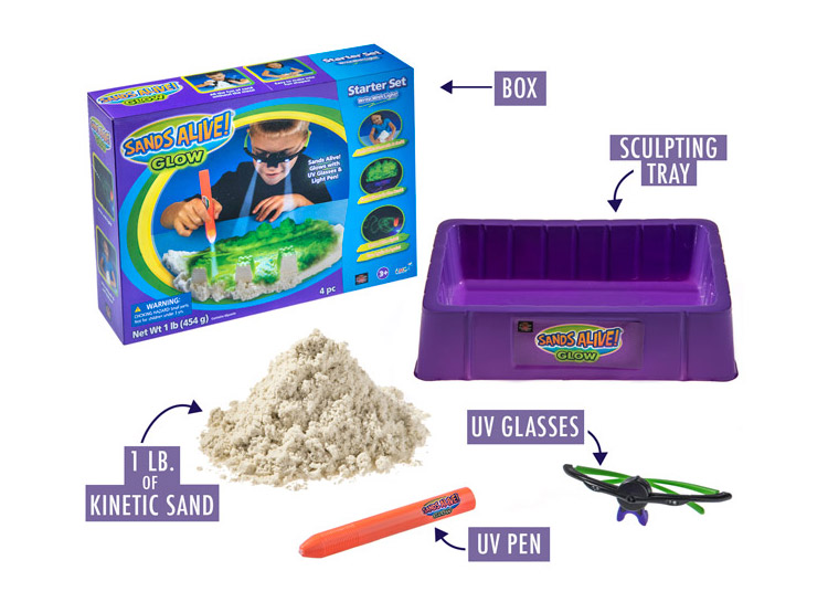 Magic Kinetic Sand + Accessories Glowing in the Dark ! A large set of up to  1.5