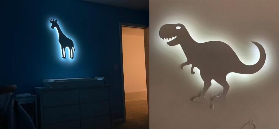 Wall Mounted LED Glowing Animal and Dinosaur Shaped Wall Night Lights Silhouette Design