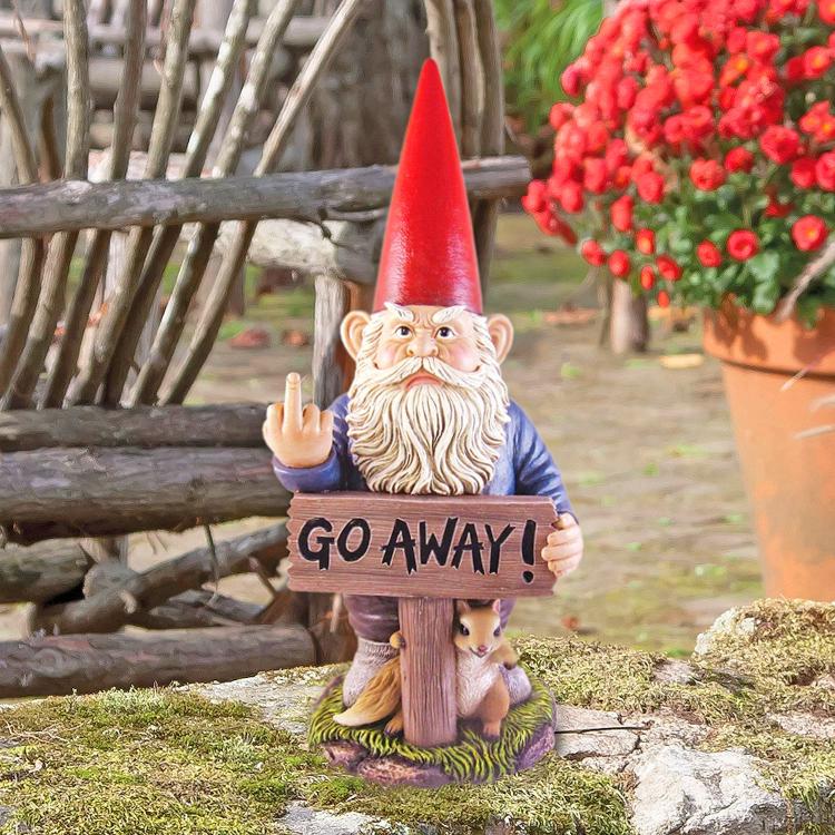Go Away Garden Gnome - Gnome flipping the bird
