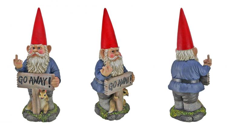 Go Away Garden Gnome - Gnome flipping the bird