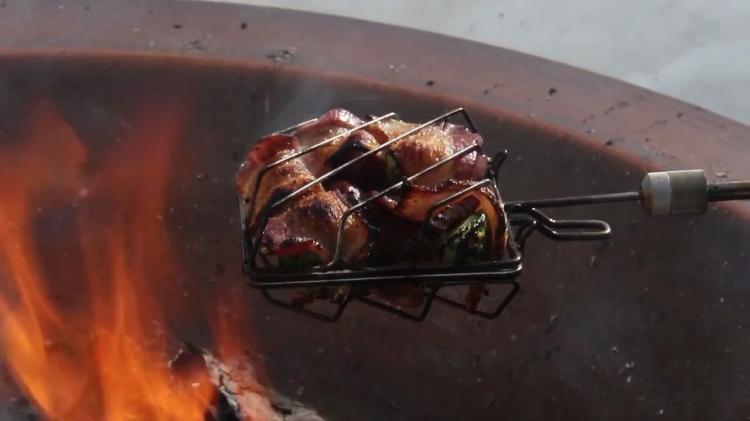 Grubstick Campfire cooking stick - Campfire cage griller lets you cook anything over a camp fire