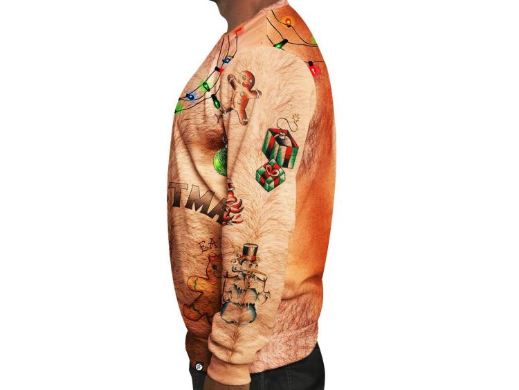 Hairy Chest and Tattoos Ugly Christmas Sweater