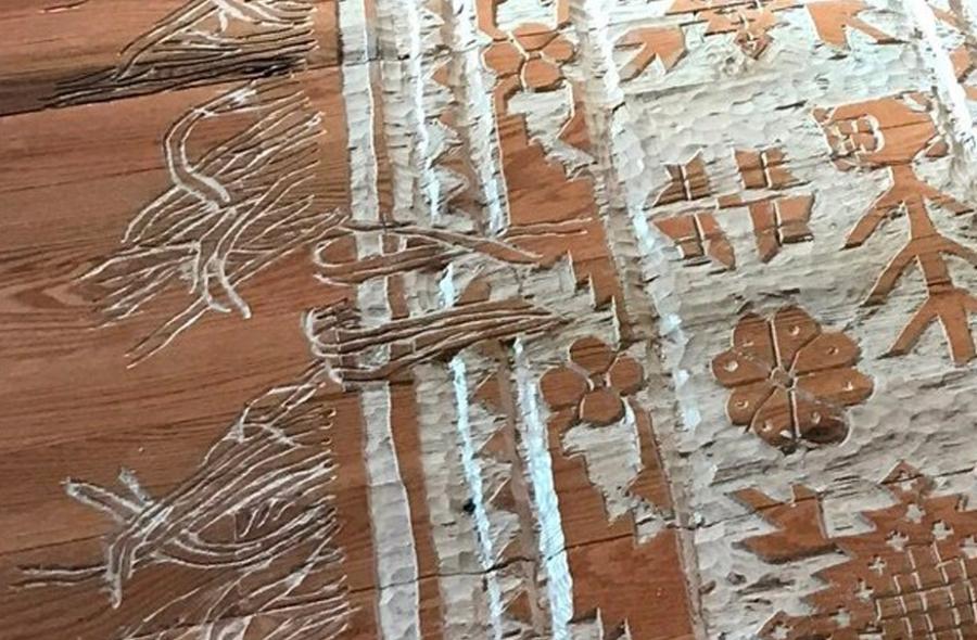 Hand Carved Rug Into Floor - Wooden floor rug art project