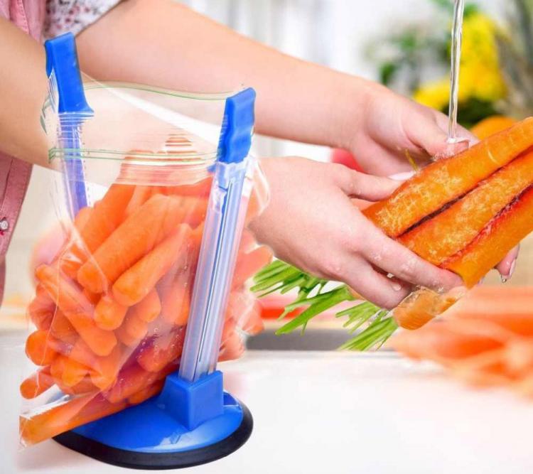 Jokari Hands-Free Baggy Rack Clip Food Storage Bag Holder - Hands-free ziploc bag holder