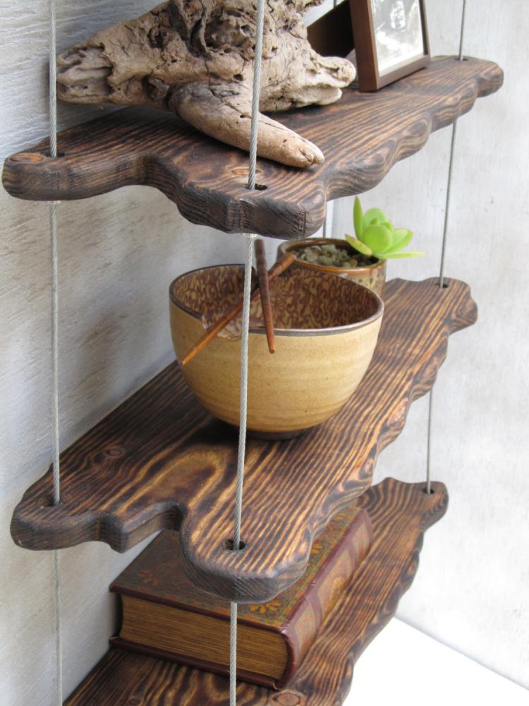 Hanging Driftwood Shelves - Industrial Rustic wooden shelving
