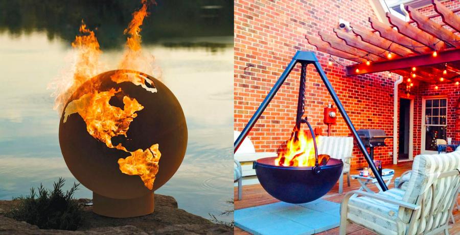 Metal Earth Shaped Fire Pit - Hangin Cauldron on Tripod fire pit