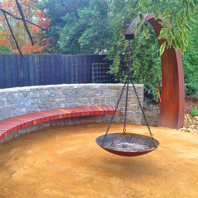 Hanging Fire Pit With Giant Arching Metal Support Beam By Matt Hill