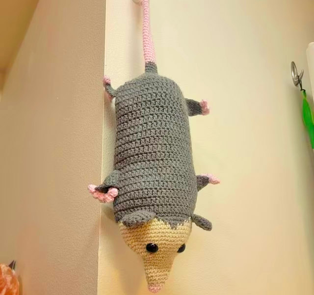 Crochet Hanging Possum Grocery Bag Holder