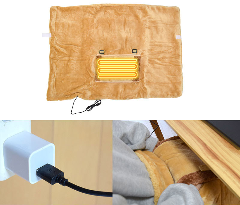USB Heated Blanket Connects To Your Desk - Heated office blanket with hand warmers
