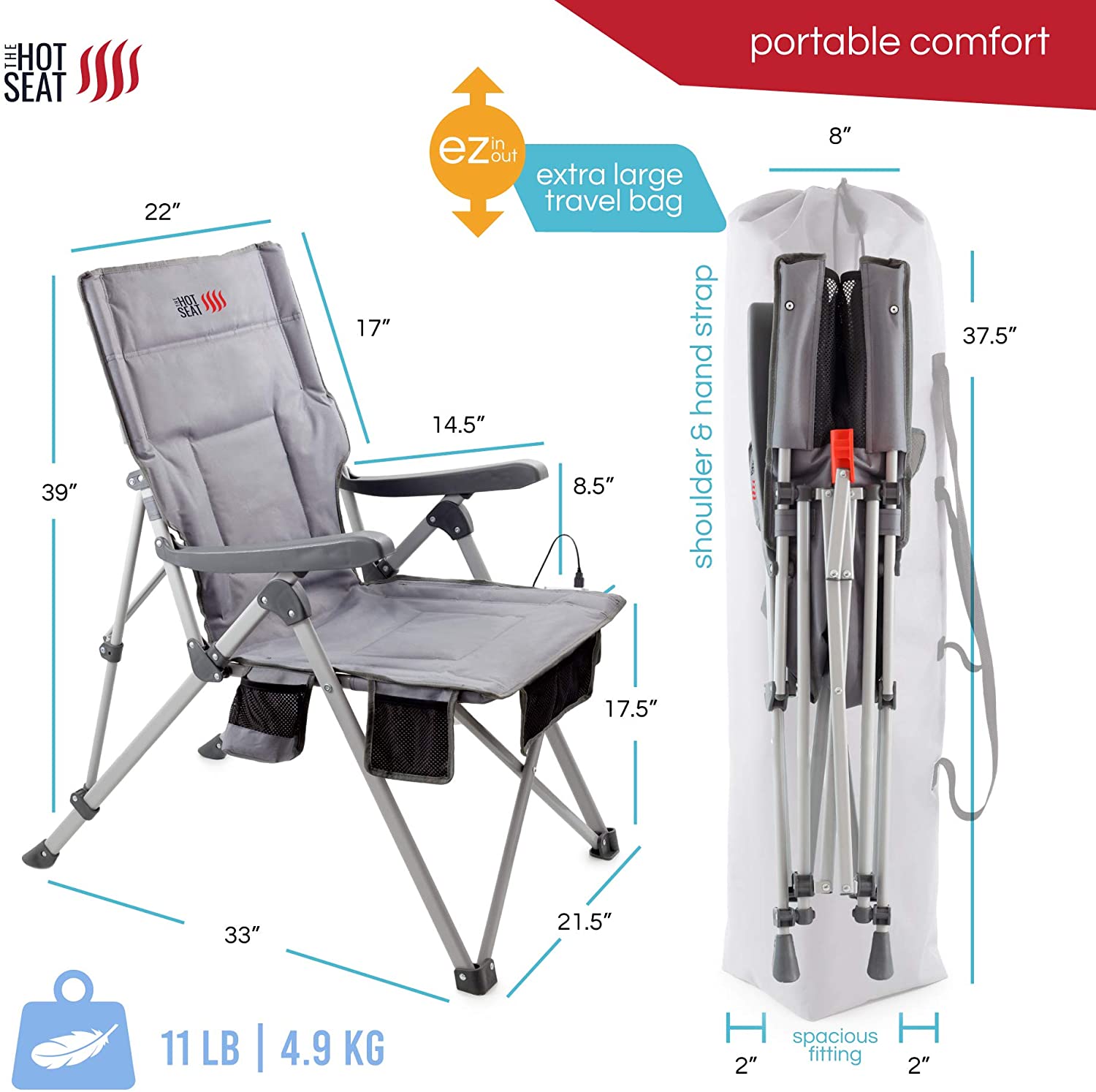 Heated Camping Chair - Electric folding camping chair with heated seat