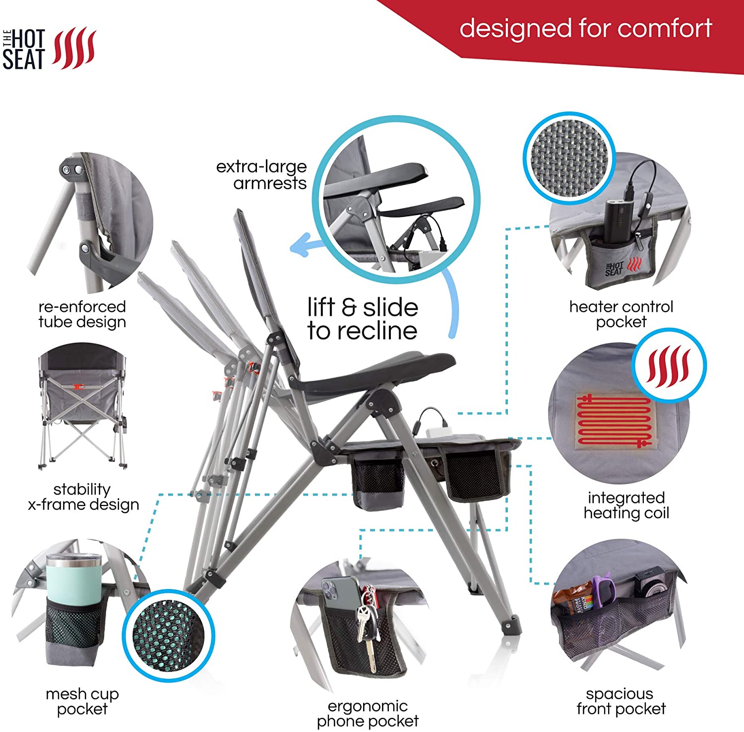 BOZTIY Heated Camping Chair, Heats Back and Seat, 3 Heat Levels