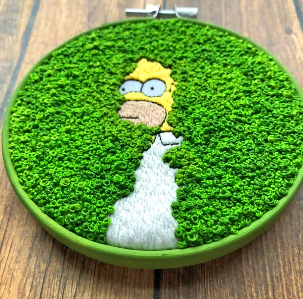 Homer Backing Up Into The Bushes - Home Simpson Bushes Meme Cross Stitch