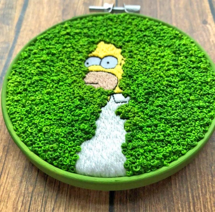Homer In The Bushes Embroidery art
