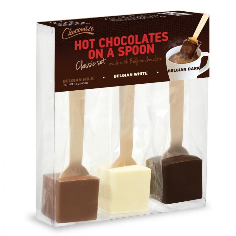 Pre-made hot chocolate on a stick - Cubes of hot chocolate on a spoon - Chocomize