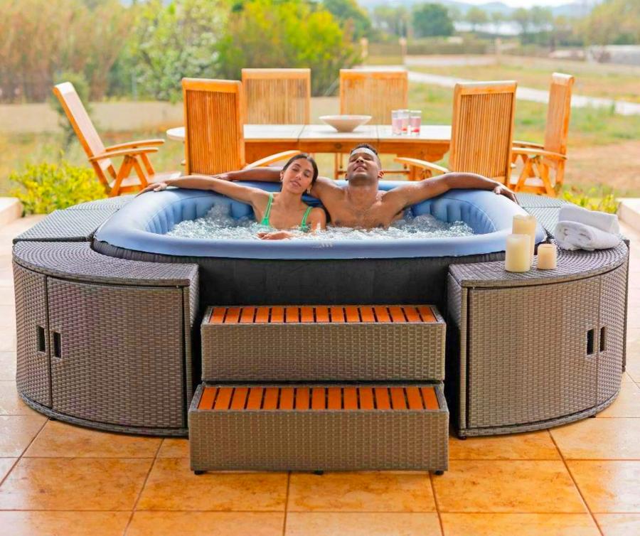 Modular Wicker Hot Tub Surround Table and Stairs