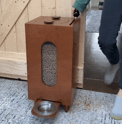 Houndsy Mid-century Wooden Dog Food Dispenser and kibble storage container