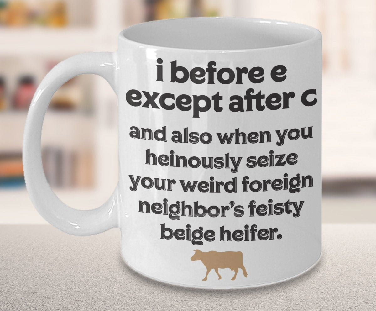 I Before E Exceptions Coffee Mug - Funny Coffee Mug