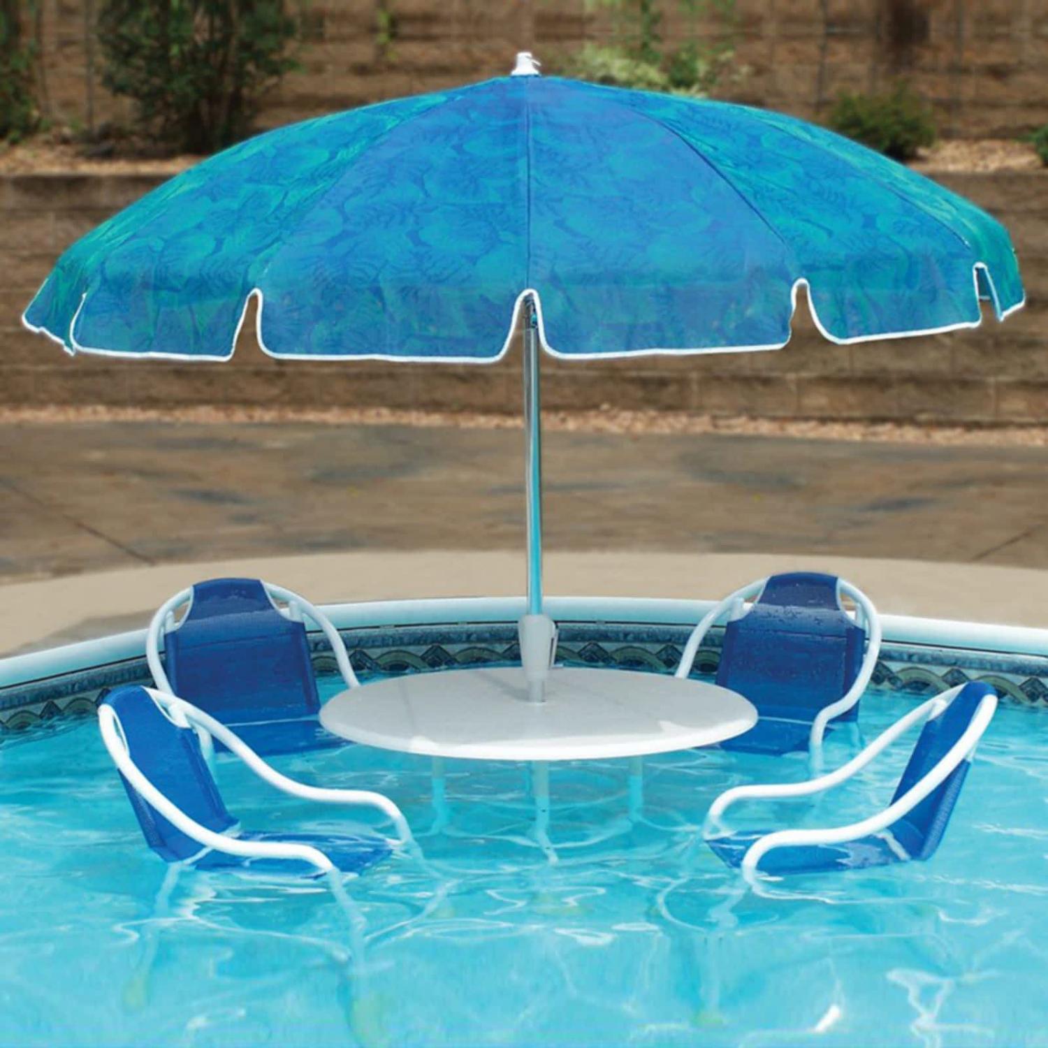 In-pool table and chairs with umbrella - Submergible table and chairs