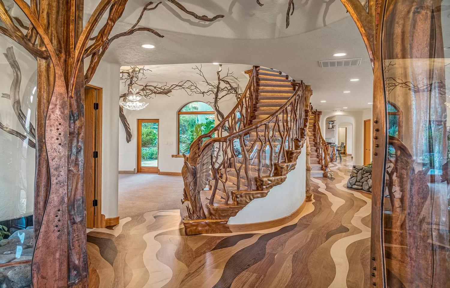 Unique Oregon Home With Custom Handcrafted Stairs, and wooden natural details