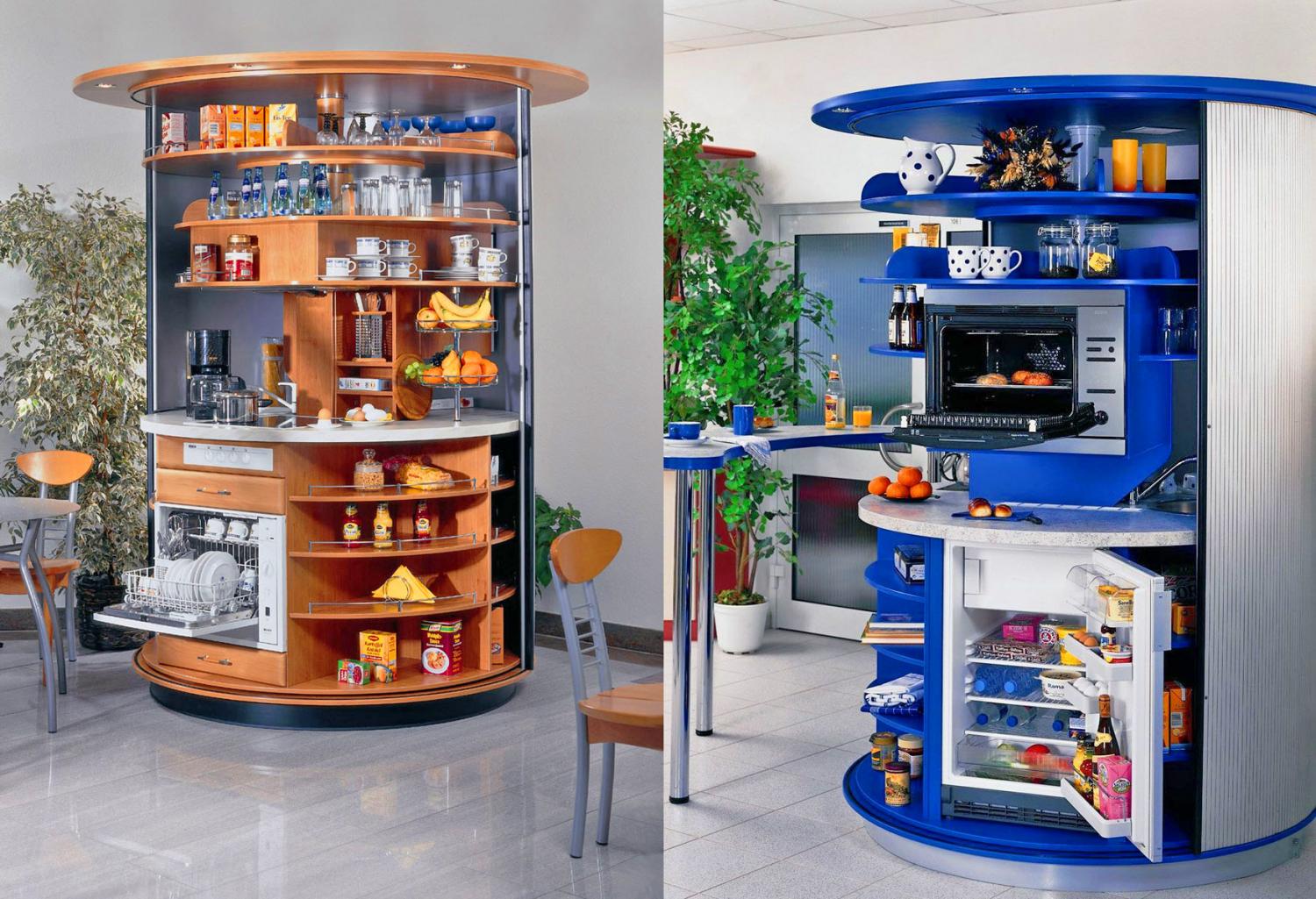 Rotating Circle Kitchen - Futuristic minimal design space-saving kitchen that spins