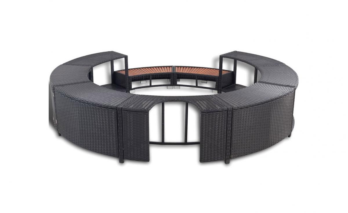 Inflatable Hot Tub Surround Structure - Spa Surround Poly Rattan Black - Modern Hot tub wrap with storage and easy entry