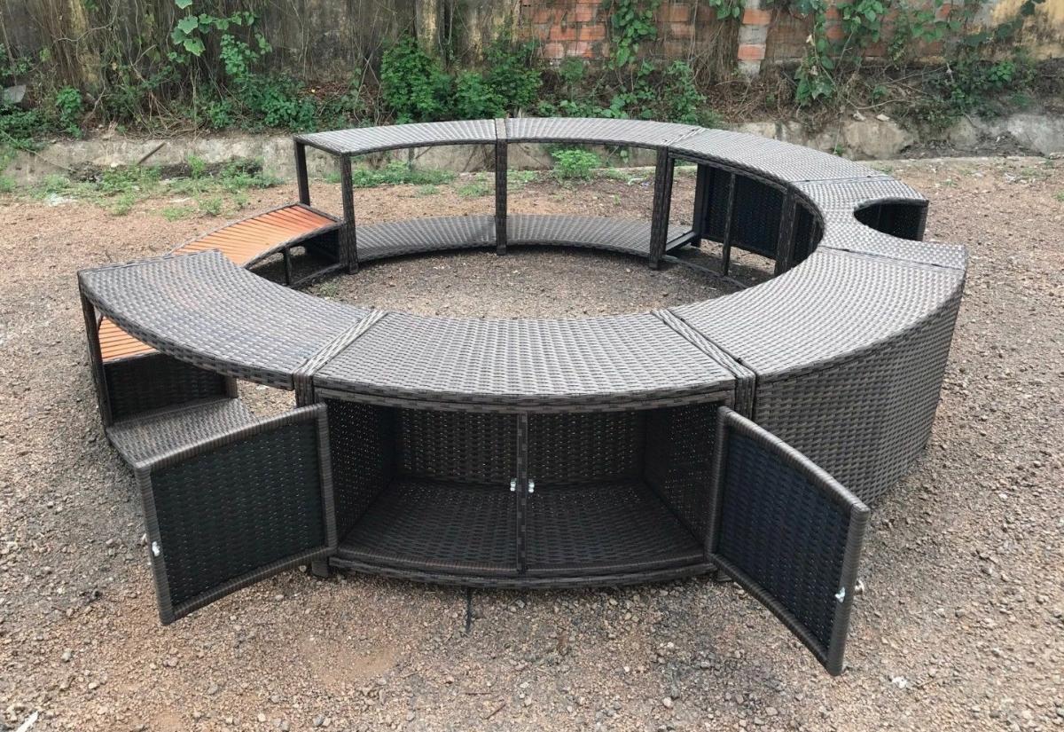 Inflatable Hot Tub Surround Structure - Spa Surround Poly Rattan Black - Mo...