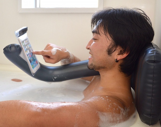 Inflatable Pillow That Holds Your Smart Phone In Bath Tub