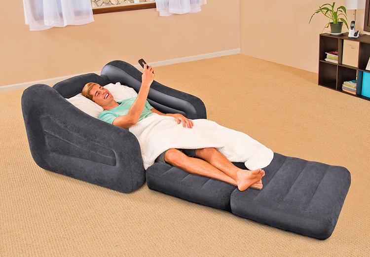 Inflatable Pull-Out Sofa Chair Twin Bed - Intex blow-up chair converts into a twin bed