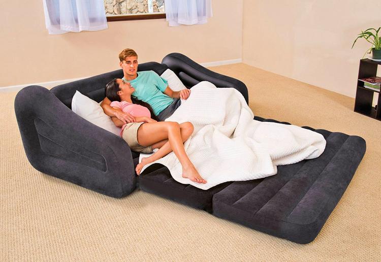 Inflatable Pull-Out Queen-Size Sofa Bed - Intex blow-up couch converts into a queen bed