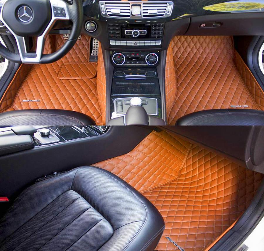diamond-stitched custom luxury leather car mats