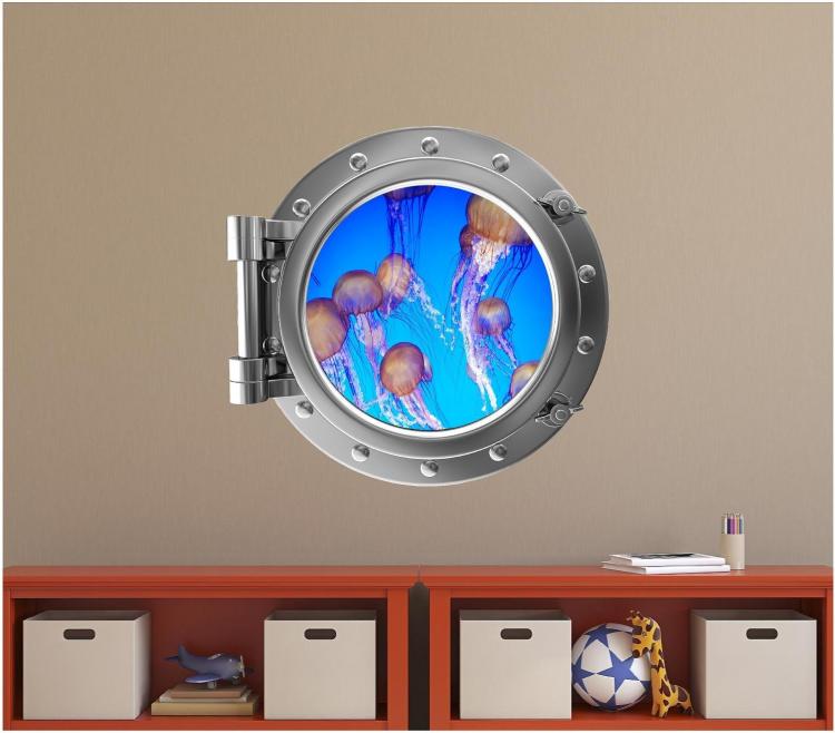 Jellyfish Underwater ship window decal - underwater window apartment wall decal