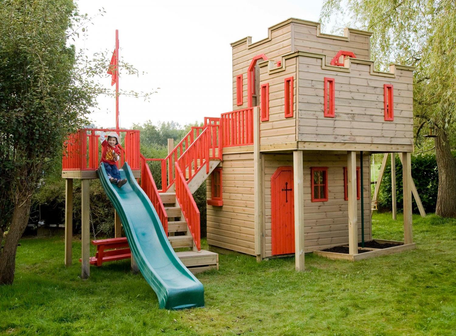 Custom Castle Shaped Kids Playhouse with climbing wall