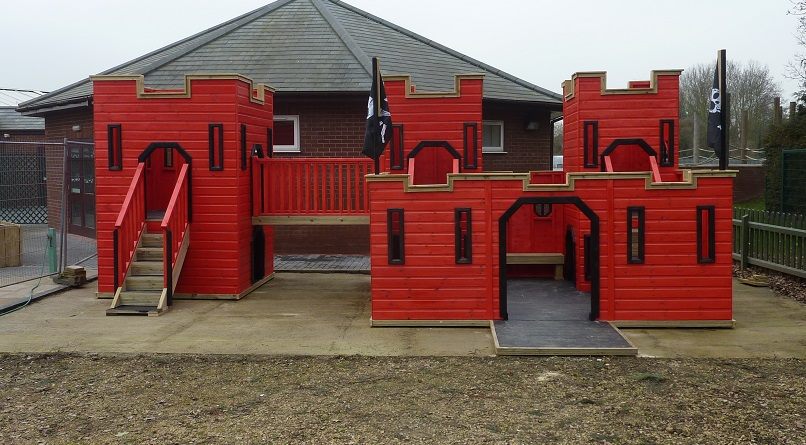 Custom Castle Shaped Kids Playhouse with climbing wall