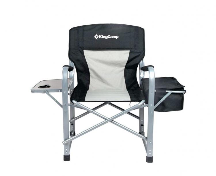 This Folding Lawn Chair Has A Cooler And A Side Table Attached To It