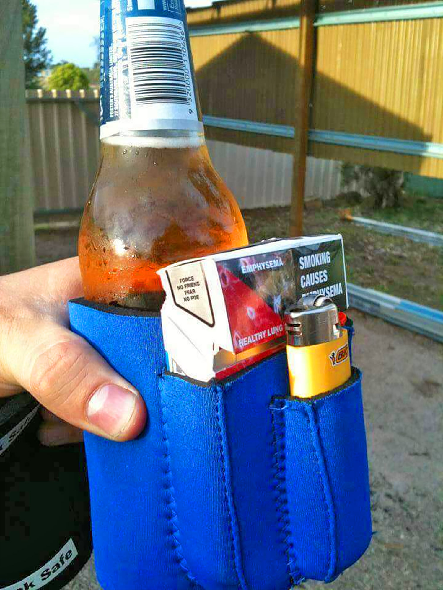 Beer Koozie With Cigarette And Lighter Holder »