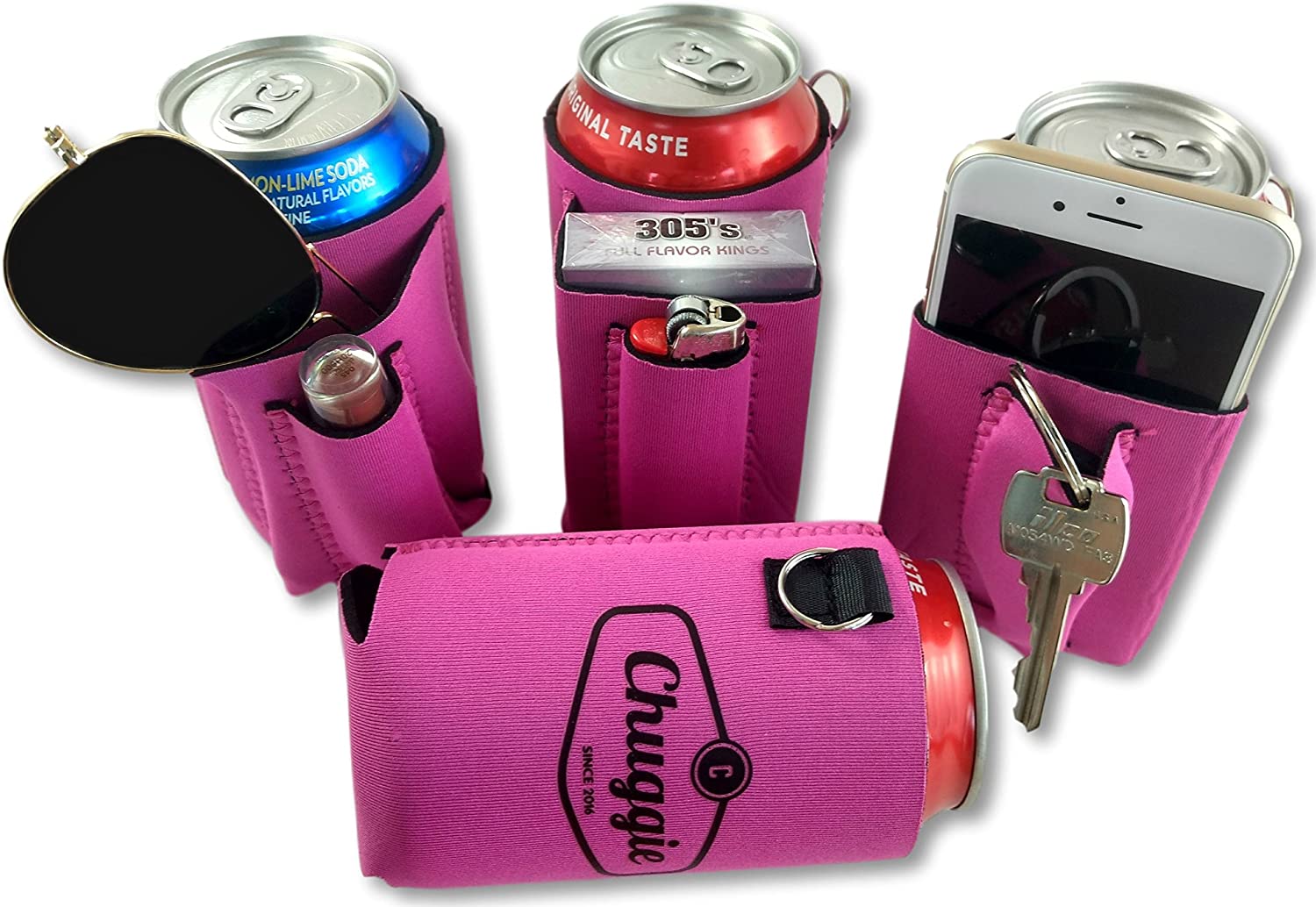 Triple Pocket Beer Koozie Holds pack of cigarettes and lighter (or snack, phone, lipstick)