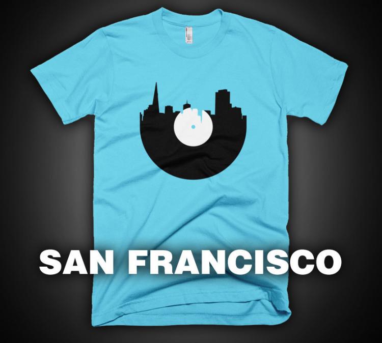 City Skyline Music Record Design T-Shirt