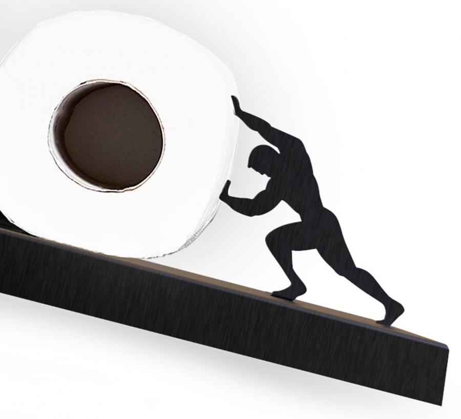 Strong Man Holding Up Toilet Paper Rolls Creative Leaning Bathroom Shelf