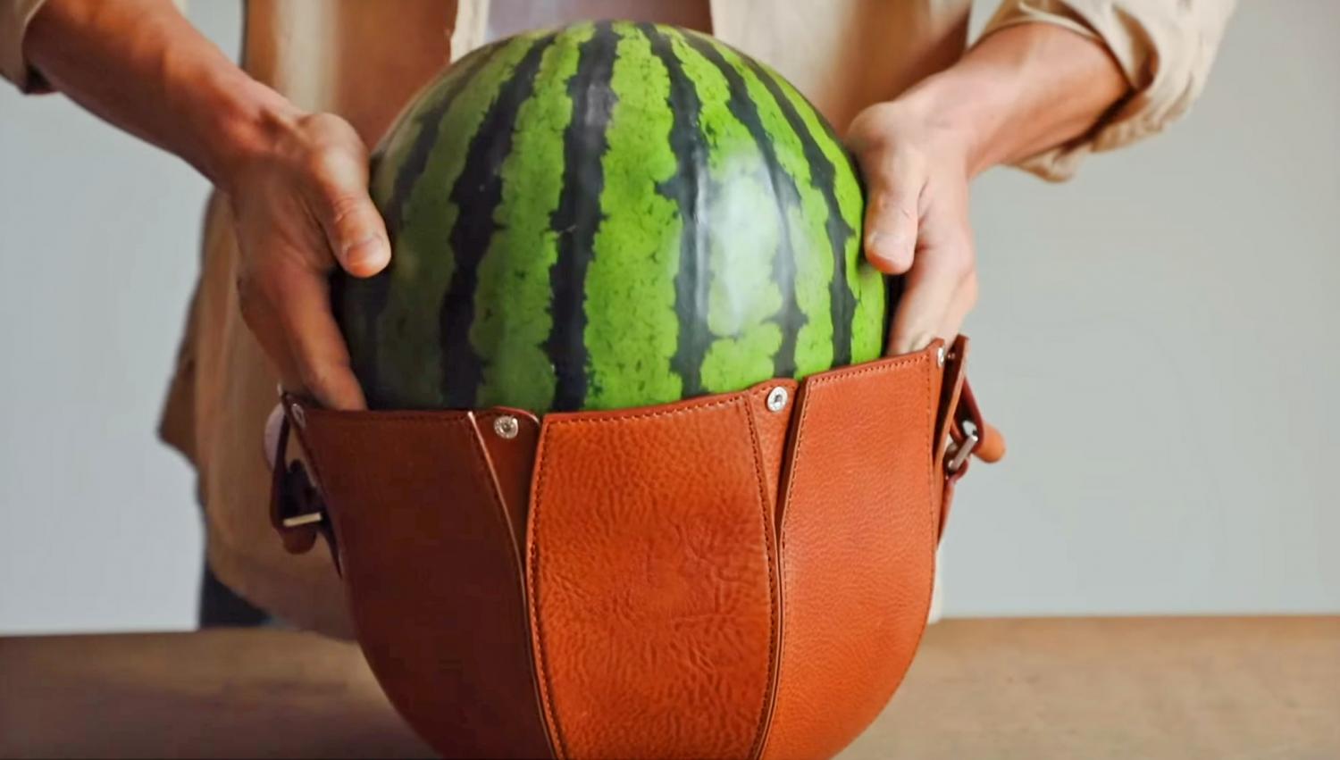 Leather Watermlon Carrier Bag - Artisan watermelon bag made from leather