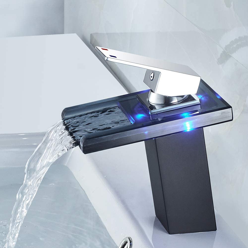 LED Bath Faucet Shows You If The Water is Hot, Cold, or Lukewarm - Color changing LED waterfall faucet